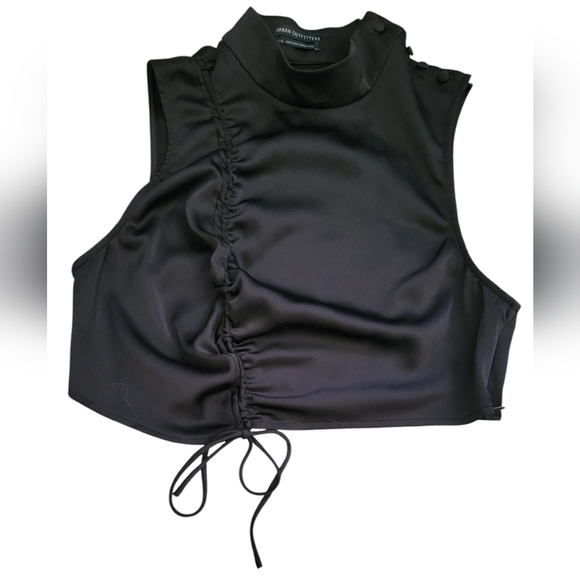 Urban Outfitters Black Crop Tank Top with Ruched Design and Tie Front - Picture 1 of 9
